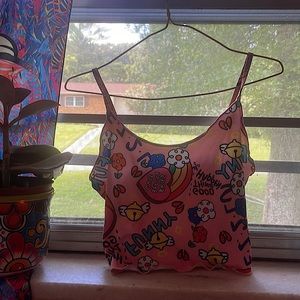 cropped, graphic spaghetti strap tank top